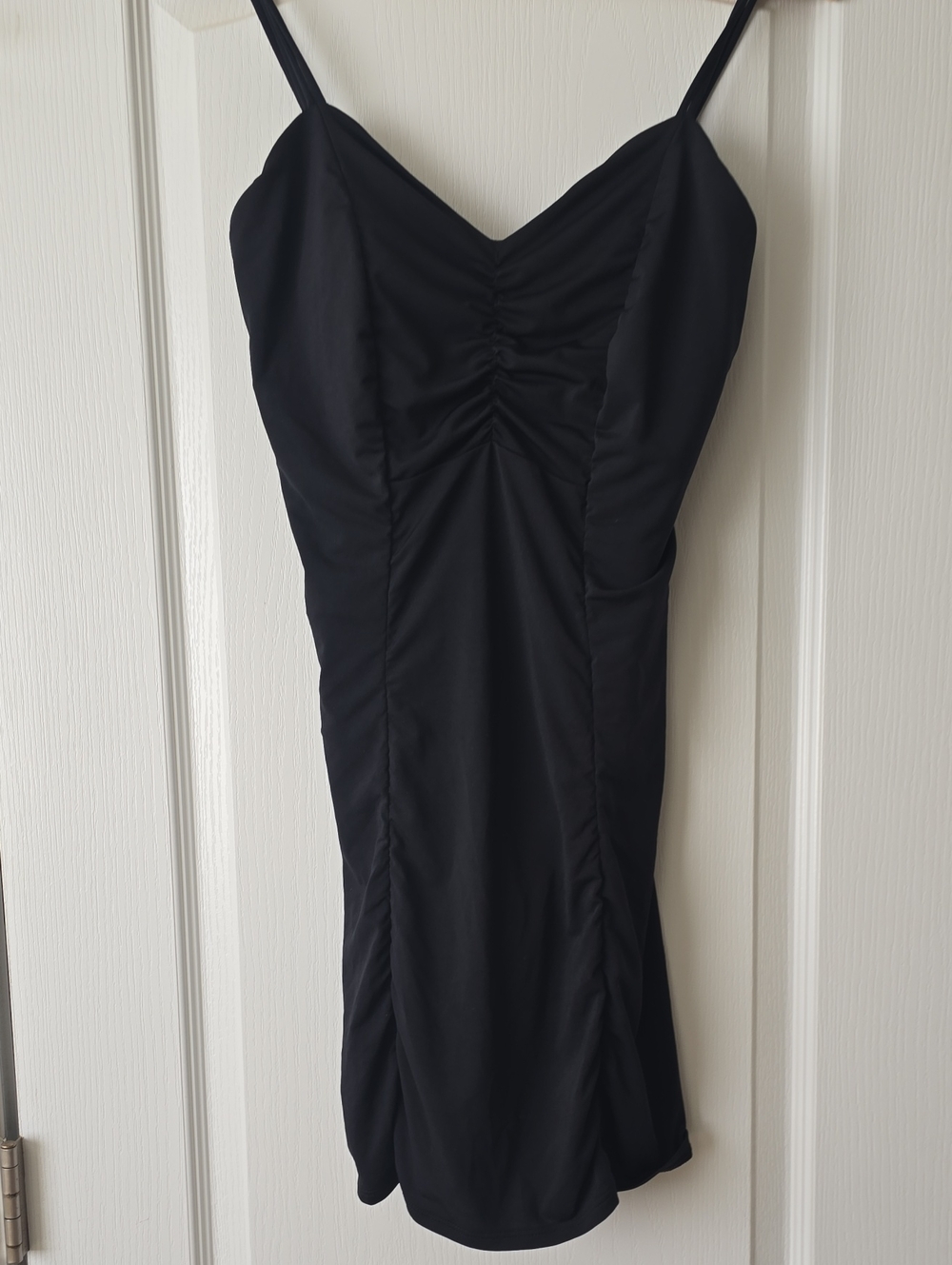 Lands' End Black Ruched Spaghetti-Strap Swimsuit Dress